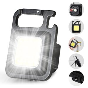 LED Mini Cob Keychain and Magentic Flashlight Portable USB Rechargeable Light 3 Light Modes with Folding Bracket,for Walking