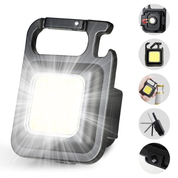 LED Mini Cob Keychain and Magentic Flashlight Portable USB Rechargeable Light 3 Light Modes with Folding Bracket,for Walking
