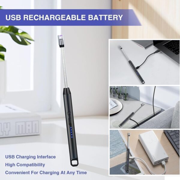 Gas Lighter for Kitchen Use | C-Type Rechargeable Electric Lighter Stove & Candle Lighter with USB Charging Port - Image 6