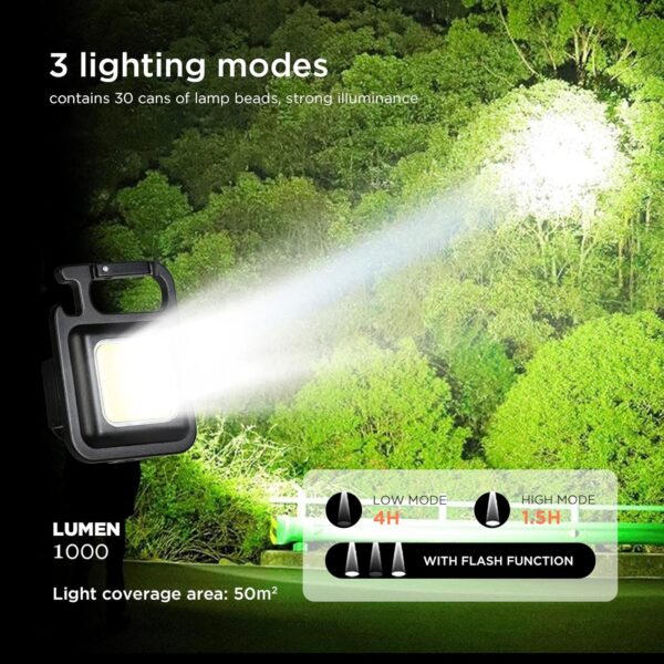 LED Mini Cob Keychain and Magentic Flashlight Portable USB Rechargeable Light 3 Light Modes with Folding Bracket,for Walking - Image 6